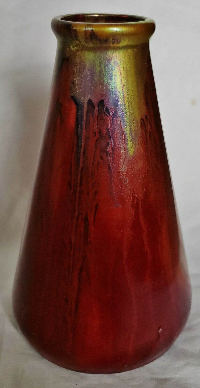 Zsolnay Eosin Vase Exceptional Red/multi-color Iridescent Metallic Drip Glaze
