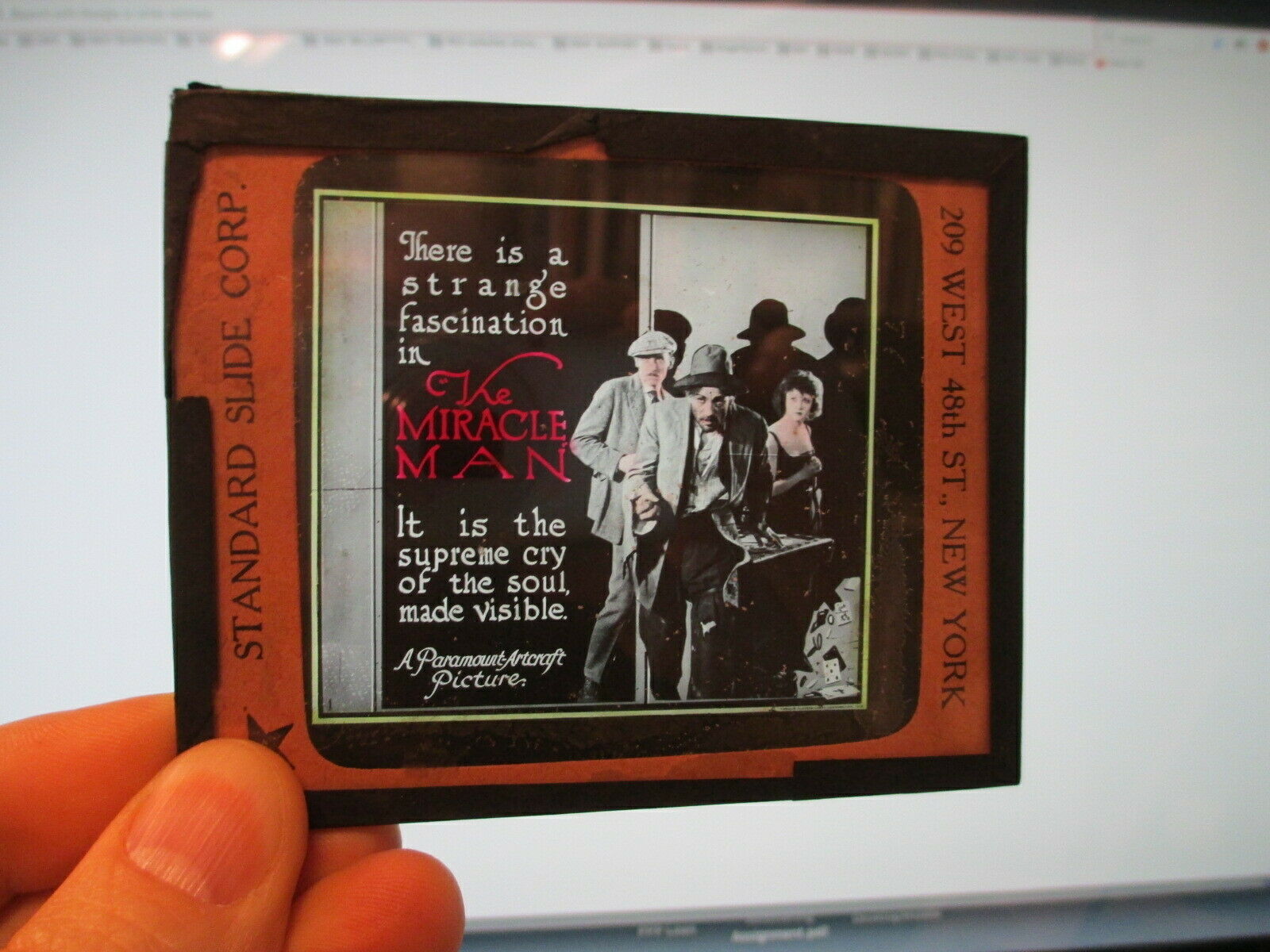 Miracle Man 1919 Paramount Lon Chaney movie theater glass slide Frank Packard
