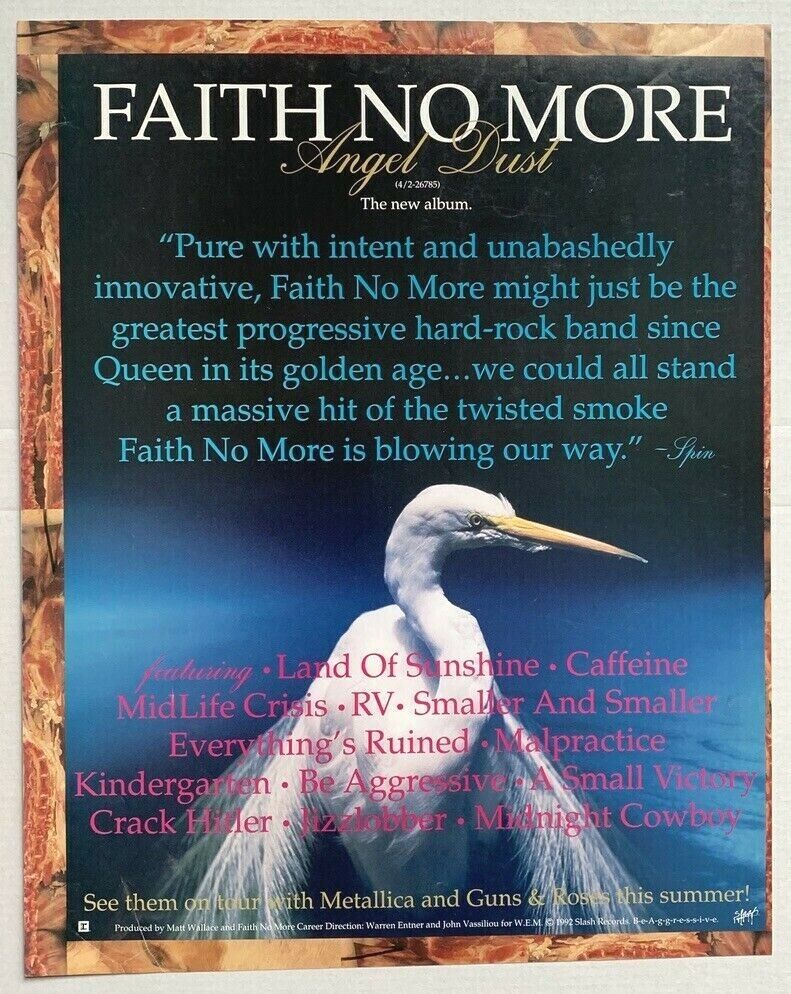 Faith No More 1992 Poster Advert Angel Dust Mike Patton