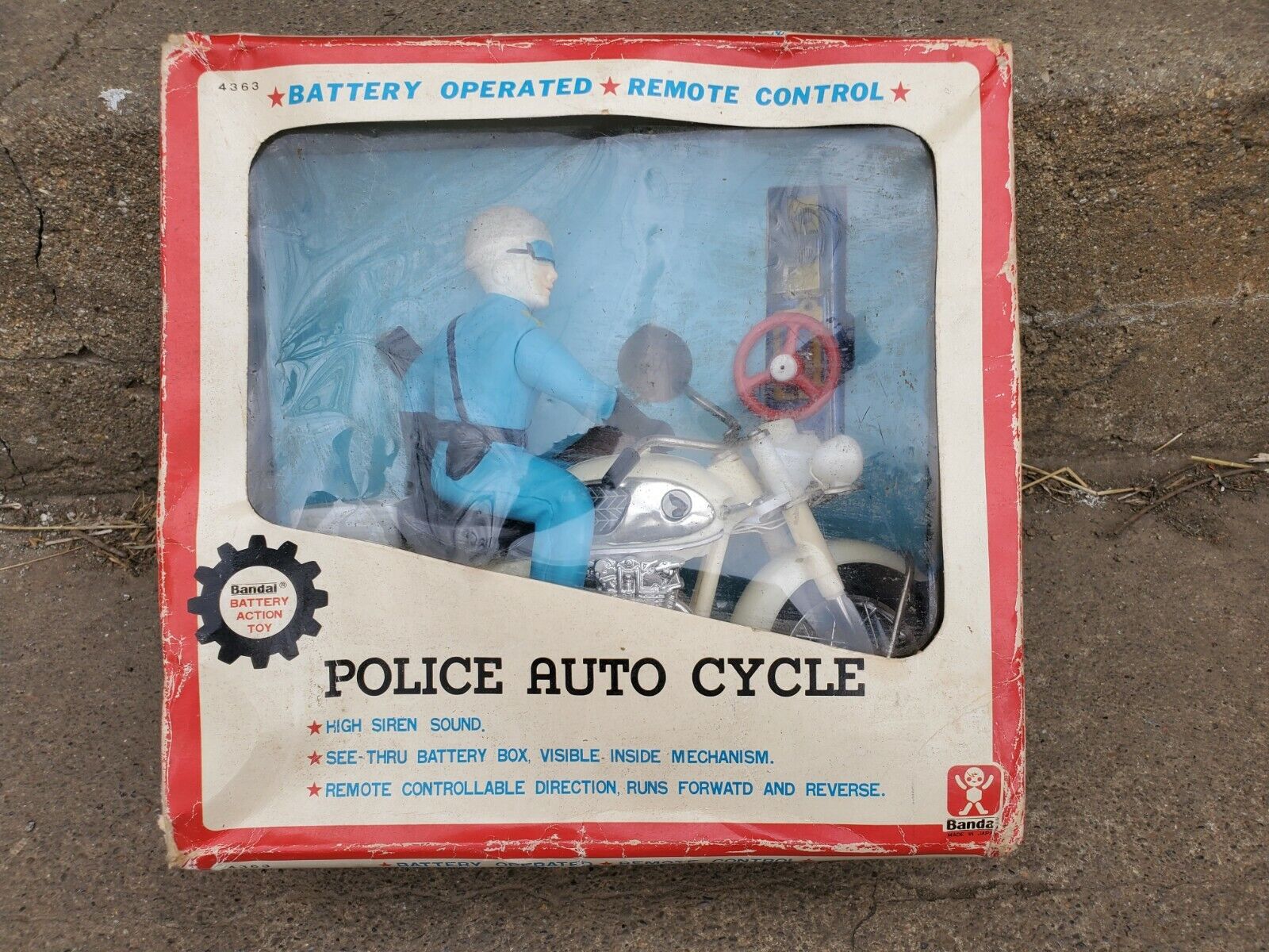 Vintage Bandai Police Auto Cycle Tin Battery R/C Japan Action Toy Motorcycle
