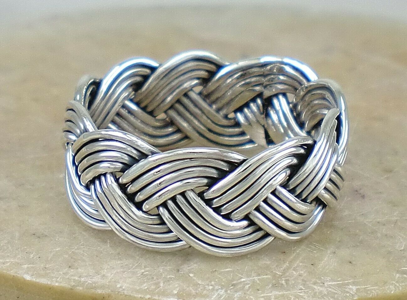 WIDE .925 STERLING SILVER WOVEN BRAIDED BAND RING size 9 style# r2757