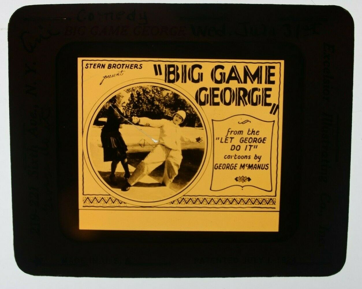 Big Game George 1928 glass slide - Syd Sayor - free shipping