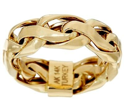 Polished Bold Spiga Woven Wheat Band Ring Real 14K Yellow Gold QVC Size 6 7 8