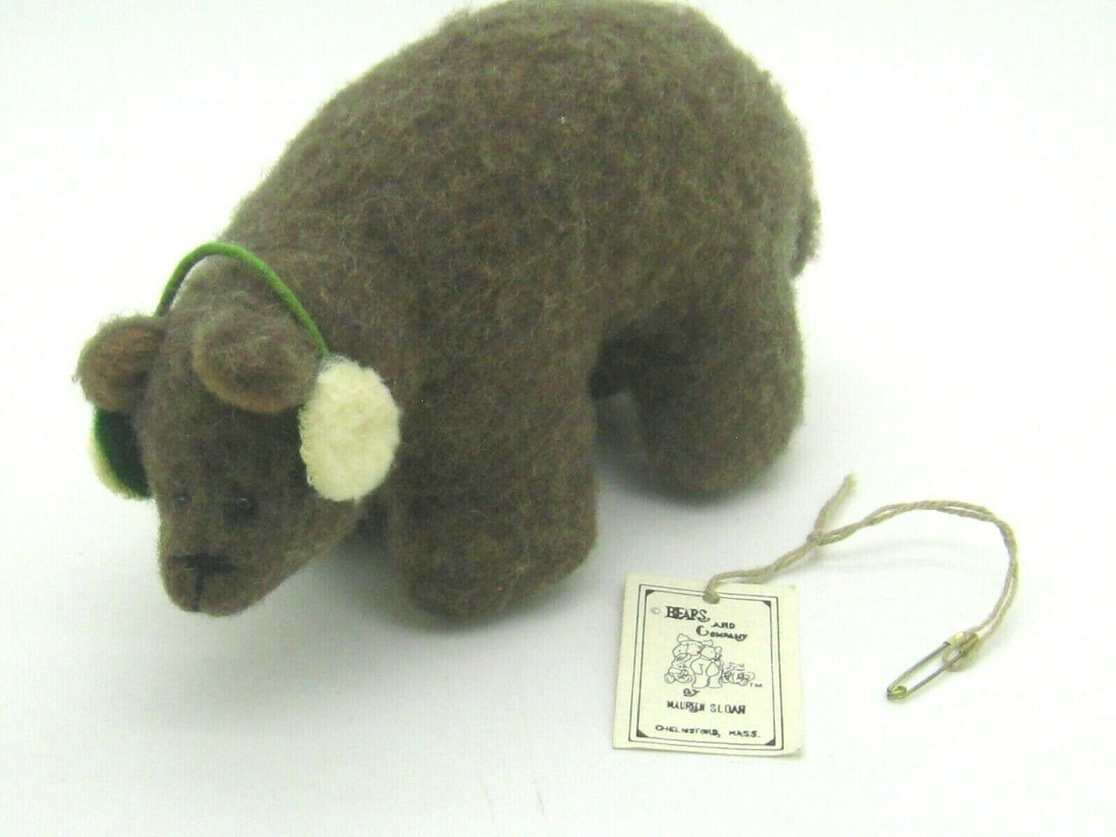 Needle Felted Wool Brown Bear W/ear Muffs-handmade By Maureen Sloan