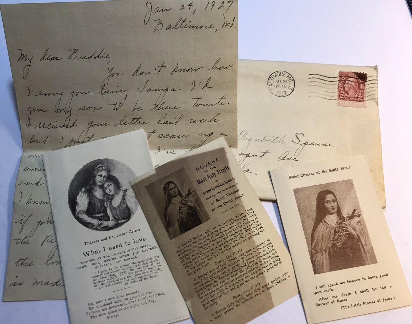 1927 Personal Letter And Added Religious Papers Inserts Poem Old Stamp Ephemera