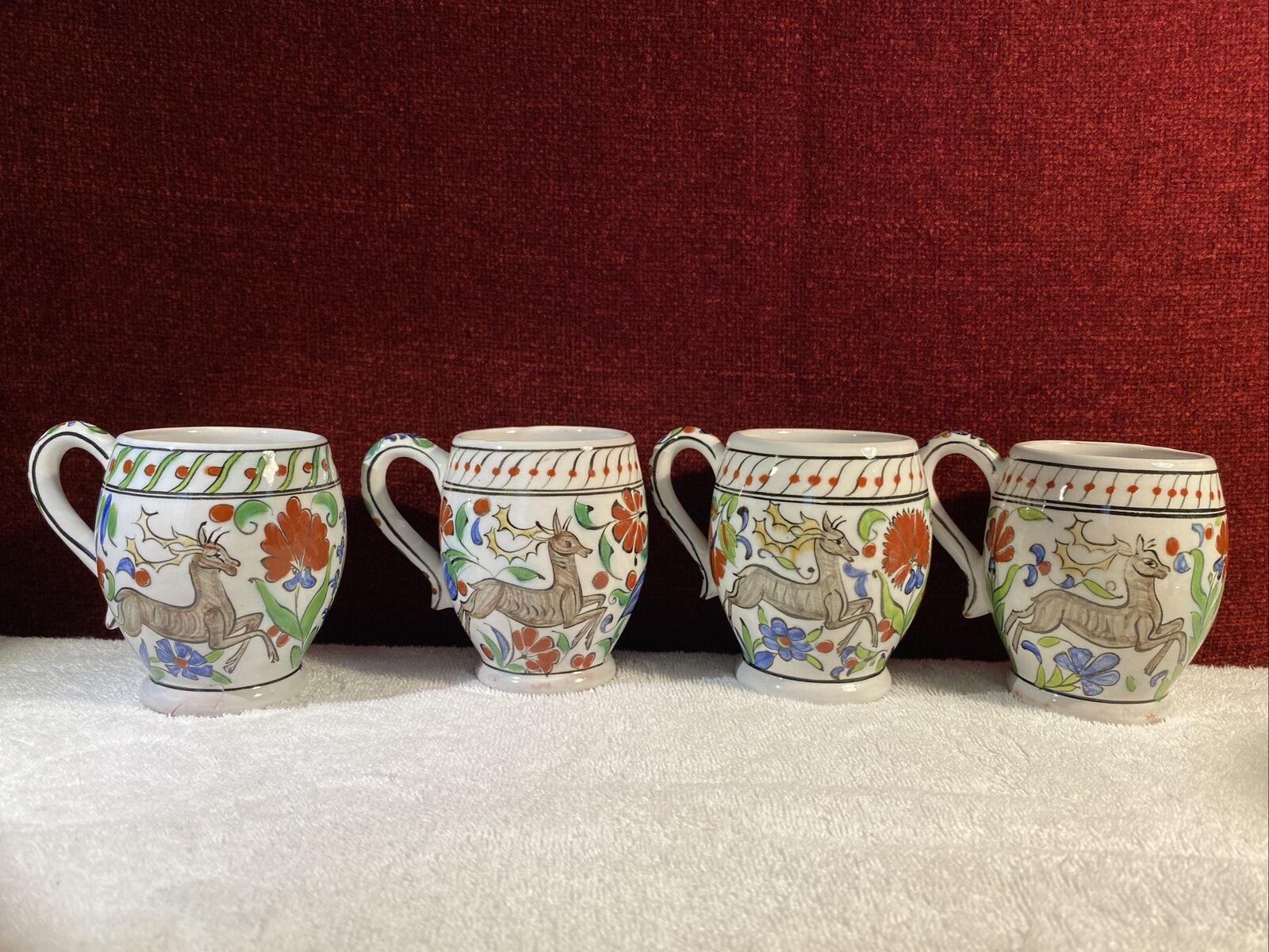 Lot Of 4. Hand Made Hand Painted Coffee Tea Cups  3.75” Ikaros Rhodes, Greece