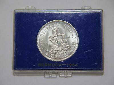 Bermuda 1964 One Crown Qeii Lion & Shield Silver Unc World Coin Cased 🌈⭐🌈