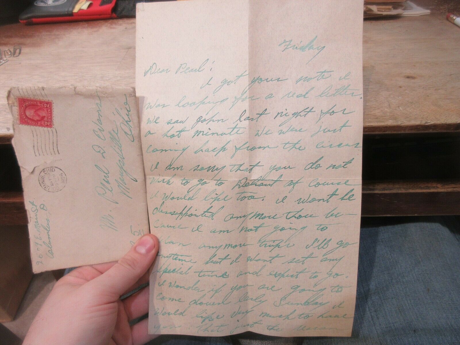 1926 Old Personal Letter Mail Handwritten Columbus Marysville Ohio Evans Family
