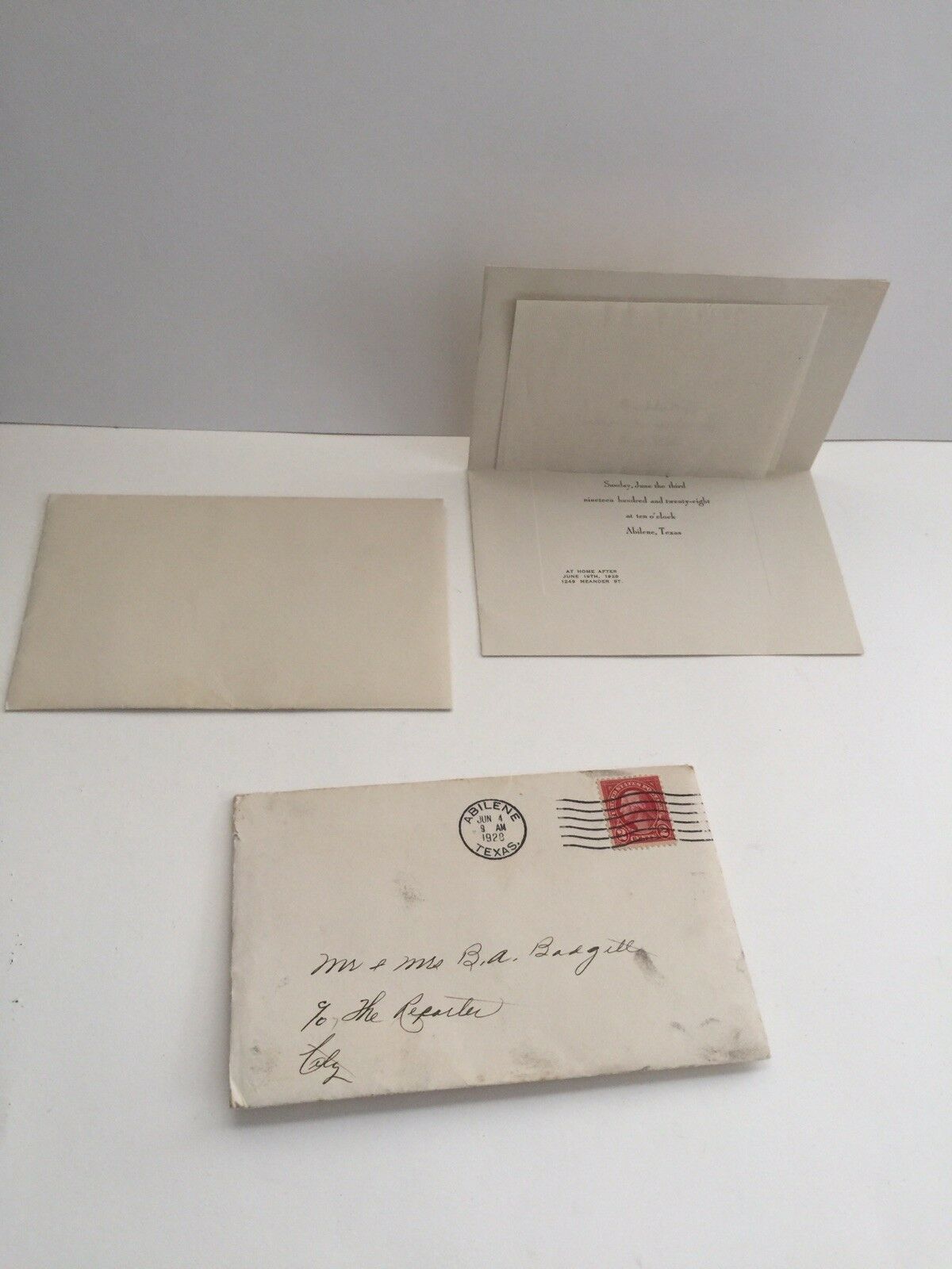 Vintage 1928 Wedding Announcement Mail Letter With Envelope With 2 Cent Stamp