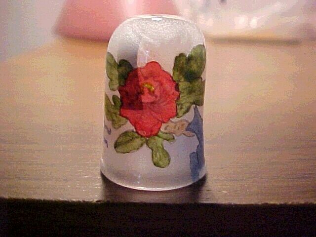 Pretty In Painted Thimble With Butterfly Rose And Leaves All Around