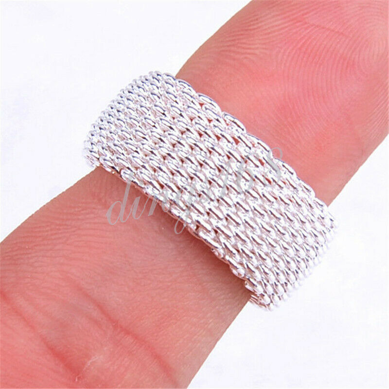 Unisex 925 Sterling Silver Somerset Mesh Chain Linked Band Ring Size 3-11 C022