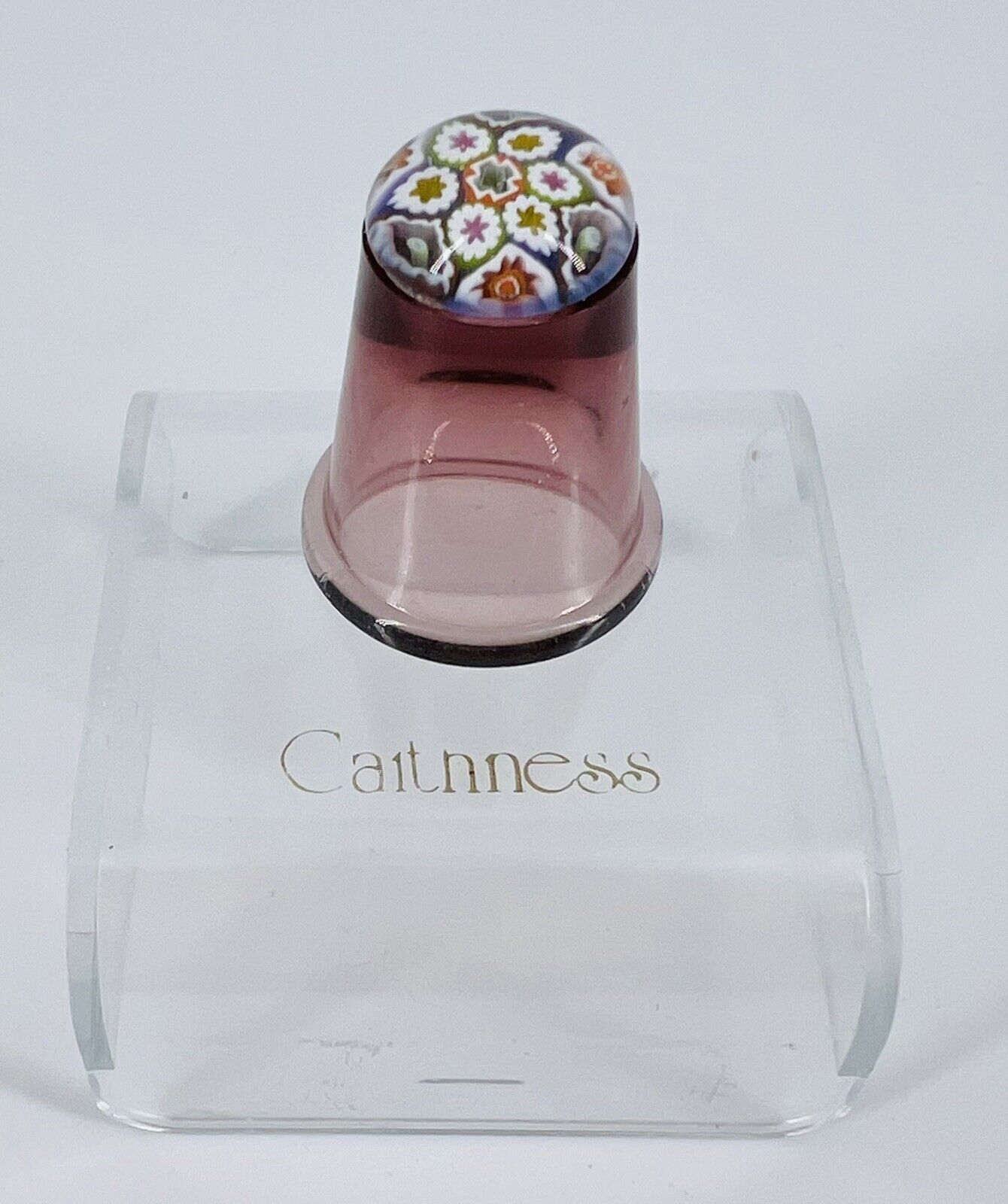 Caithness Millefiori Thimble Maroon Glass W/millefiore Flower Design Scotland