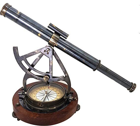 Vintage Marine Nautical Brass Alidade Compass Theodolite Surveying Table Top