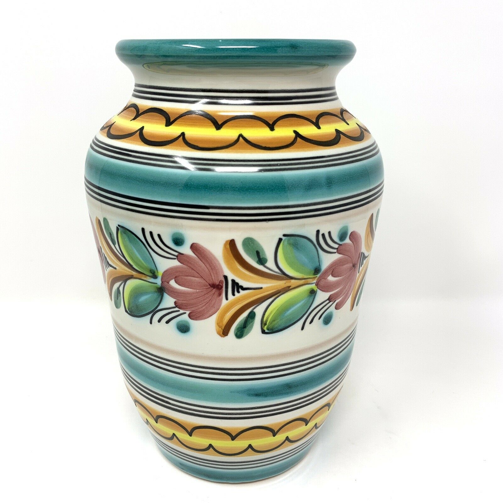 De La Cal Barreira Puente #123 Spain Hand Painted Pottery Vase Floral