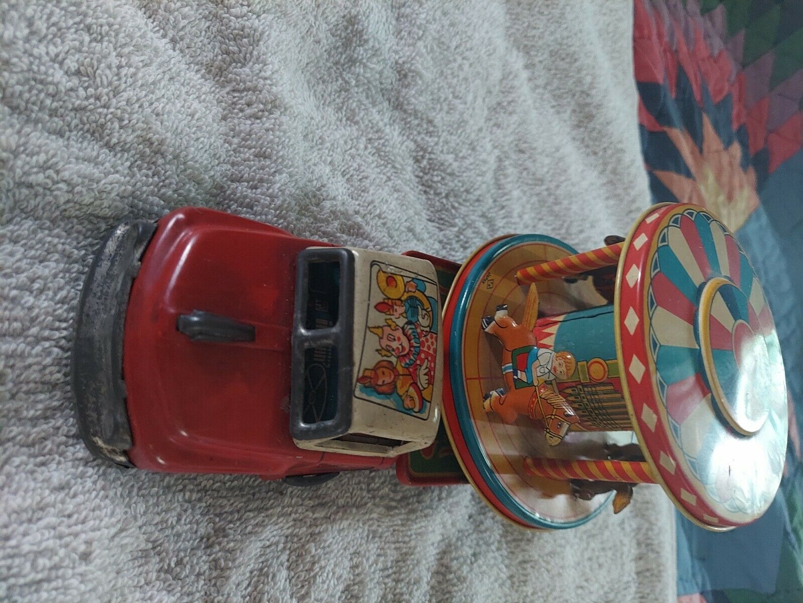 Rare Antique Tn Nomura Tin Toy Litho Circus Carousel Truck  Friction Drive