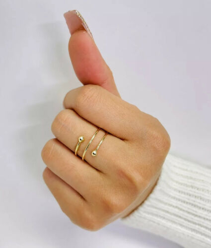 14k Gold Fancy Spiral Yellow Gold Ring With Diamond Cut Balls