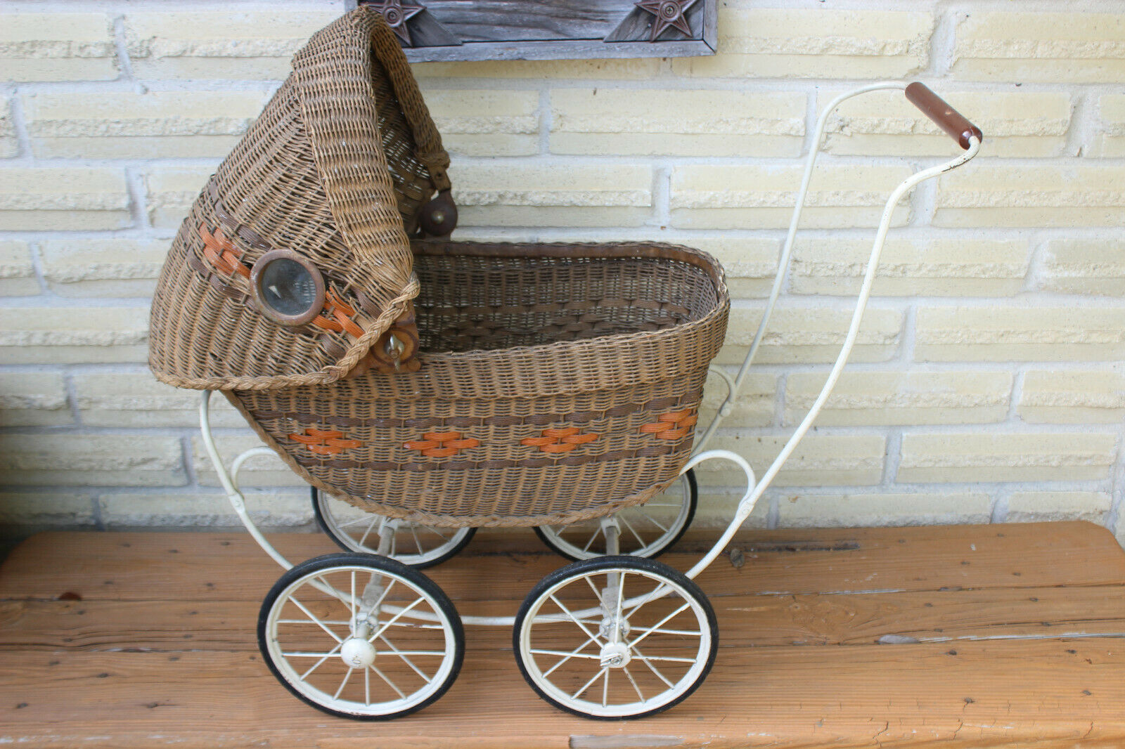 Antique Lloyd Loom Brown Tan Wicker Baby Doll Carriage Stroller