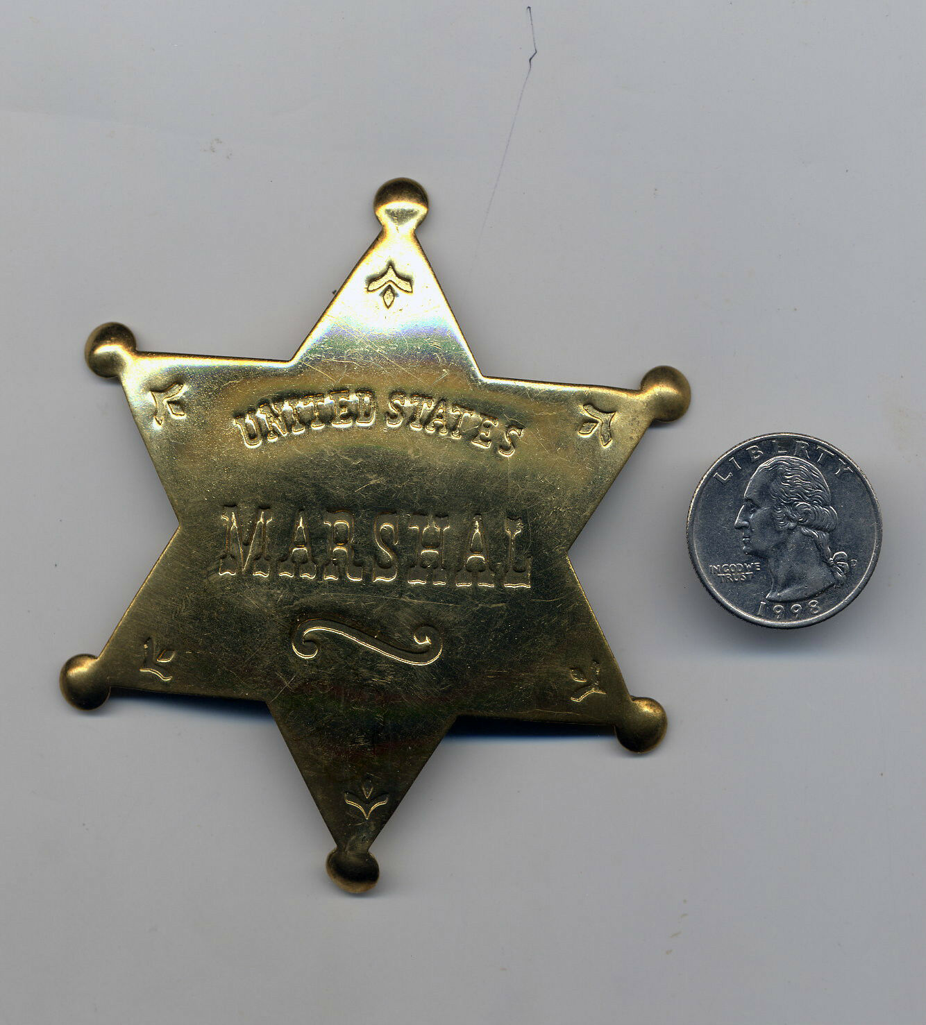 Us Marshal Sheriff Badge Old West Brass Star County Law 3.5" Deadwood Tombstone